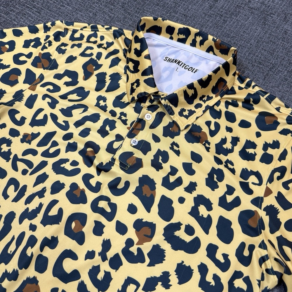 ShankItGolf Polo Shirt Mens Large Leopard Print Performance Stretch Golf